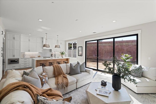 living room featuring sink