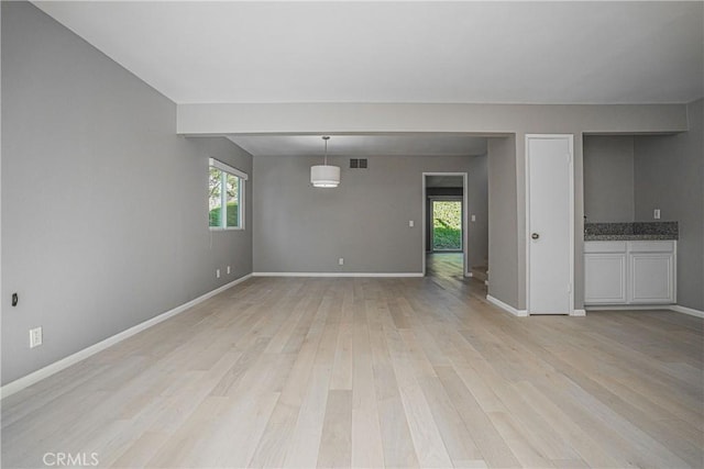 unfurnished living room with light hardwood / wood-style floors