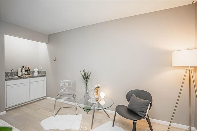 sitting room with light hardwood / wood-style flooring and sink