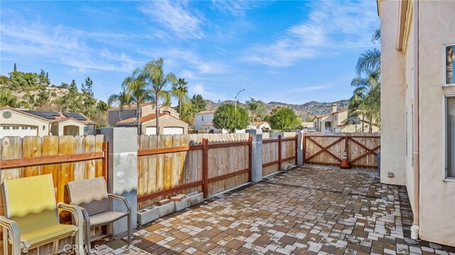 view of patio with a mountain view