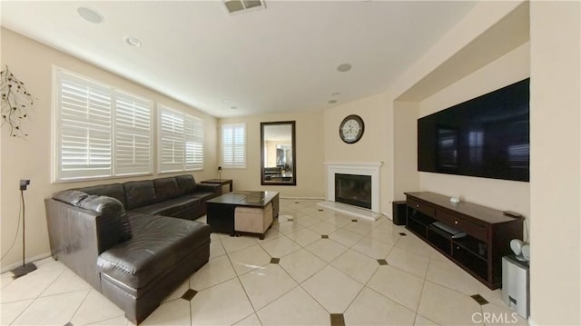 living room featuring light tile patterned floors