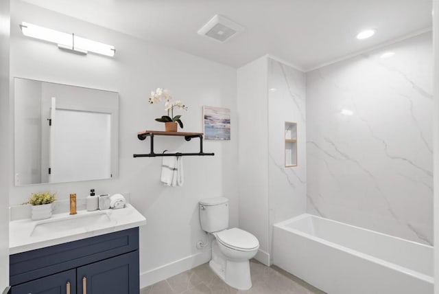 full bathroom with toilet, vanity, and shower / bathing tub combination