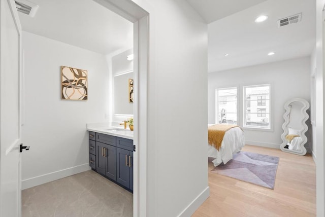 bathroom featuring vanity and wood-type flooring