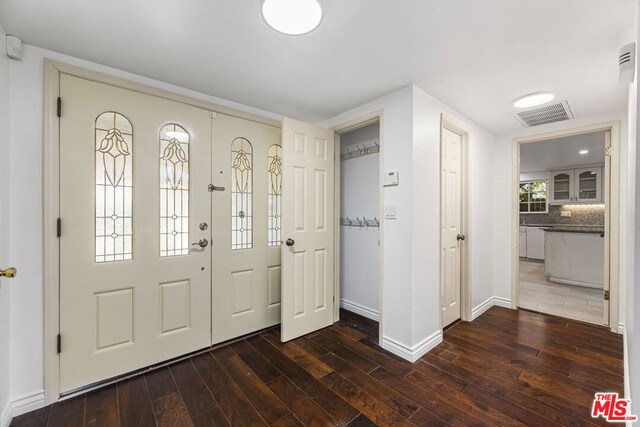 foyer featuring dark wood-type flooring