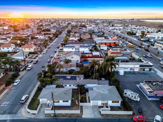 view of aerial view at dusk