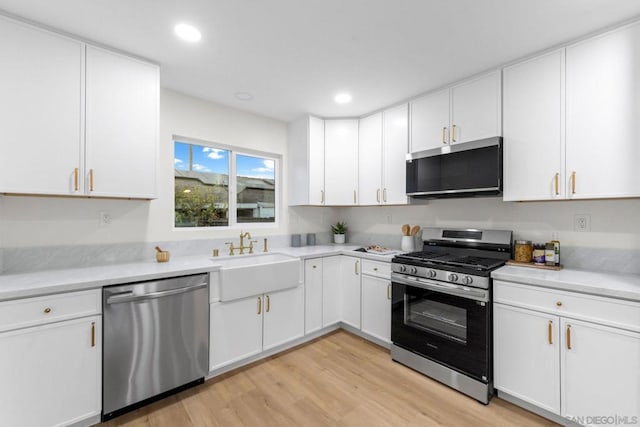 kitchen featuring sink, stainless steel appliances, and white cabinetry