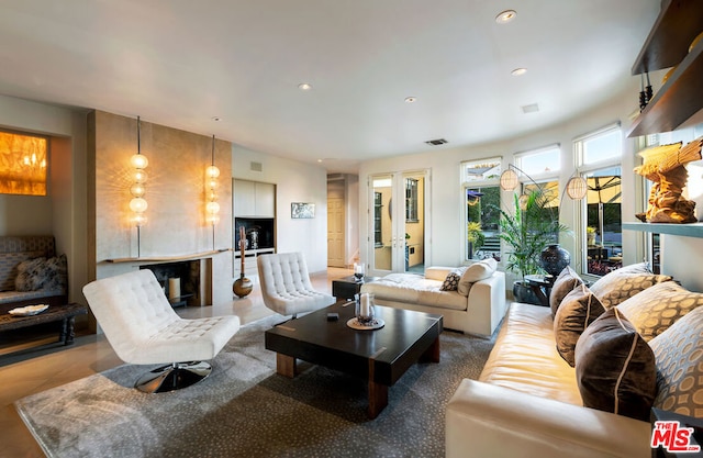 living room with french doors