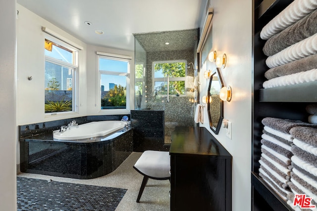 bathroom with a washtub and plenty of natural light