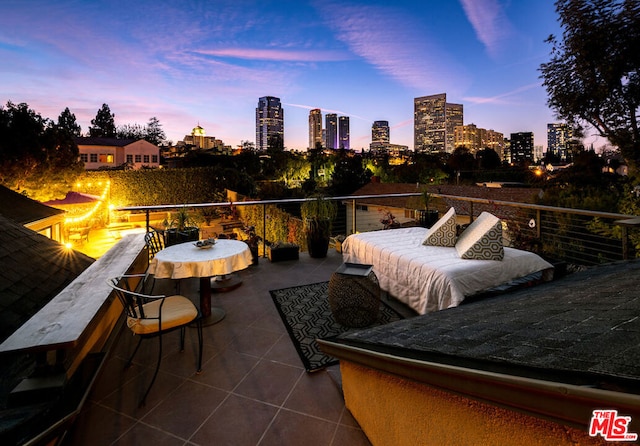 patio terrace at dusk with an outdoor hangout area