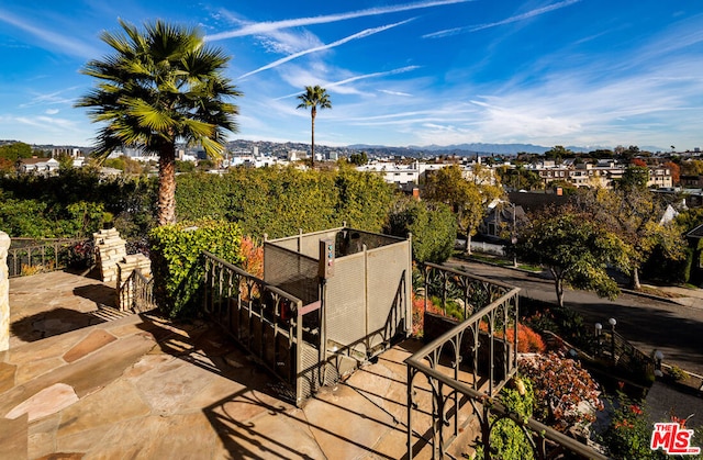 exterior space featuring a mountain view