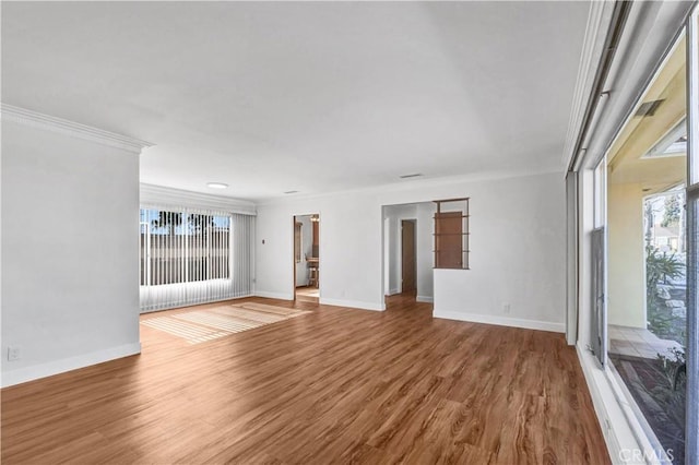 spare room featuring hardwood / wood-style flooring and crown molding