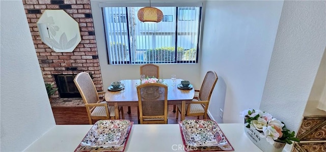 dining room with a fireplace