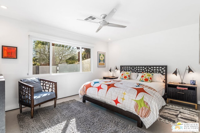 bedroom featuring ceiling fan