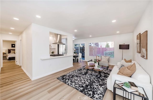 living room with light hardwood / wood-style flooring