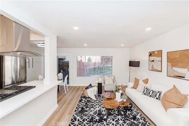 living room with light hardwood / wood-style flooring