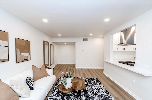 living room with light wood-type flooring