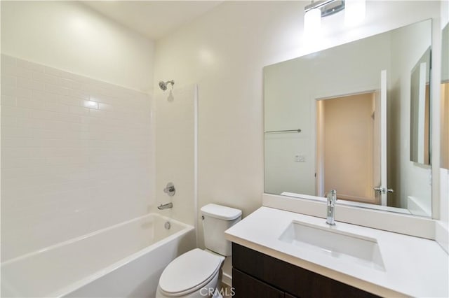 full bathroom with toilet, bathtub / shower combination, and vanity