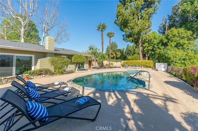 view of swimming pool with a patio area