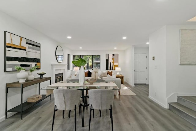 dining space with light wood-type flooring