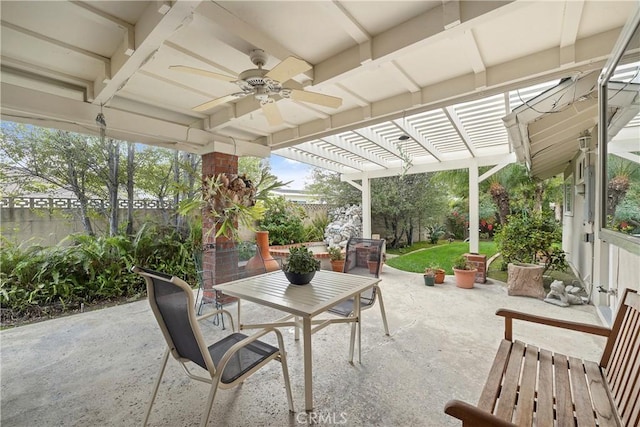 view of patio featuring ceiling fan and a pergola