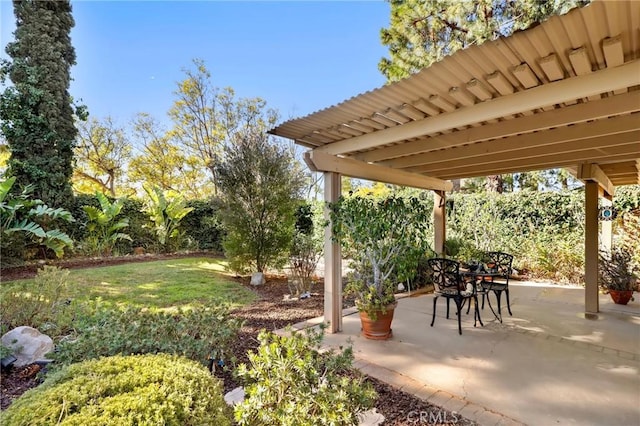 view of yard with a patio and a pergola