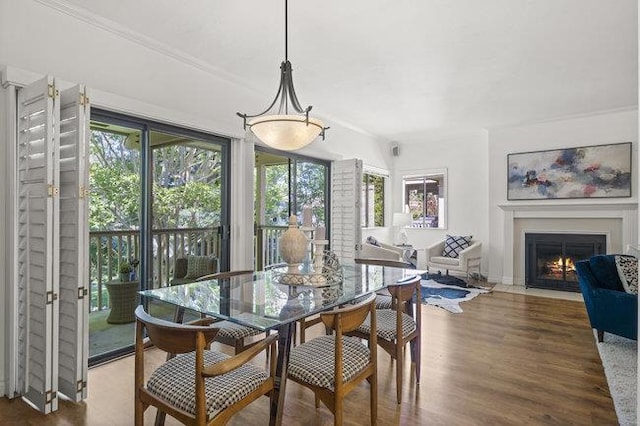 dining space with hardwood / wood-style flooring