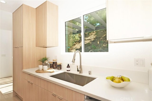 kitchen featuring sink and light brown cabinetry