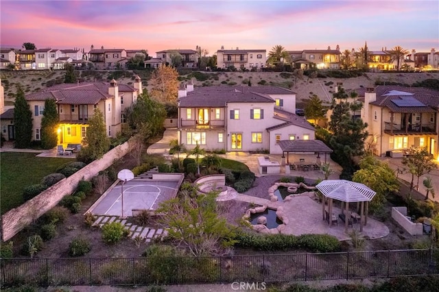 view of aerial view at dusk