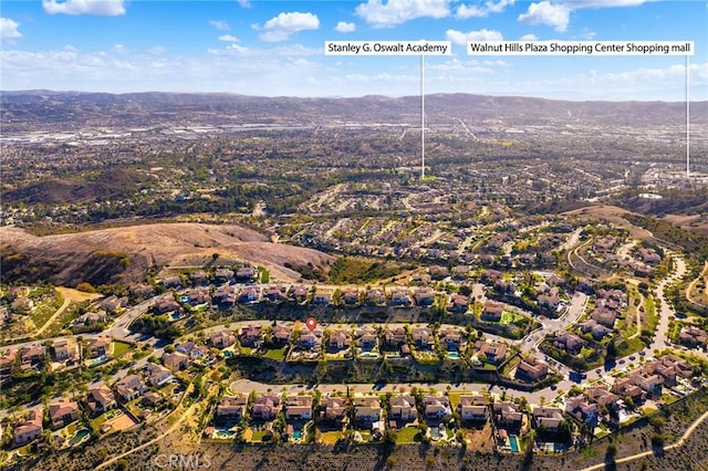 birds eye view of property with a mountain view