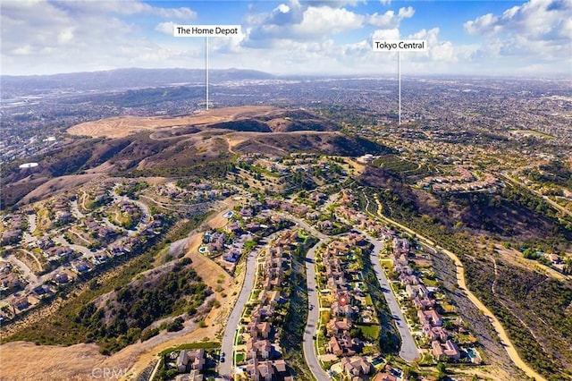 bird's eye view with a mountain view