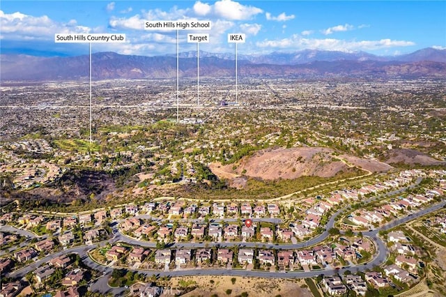 bird's eye view with a mountain view