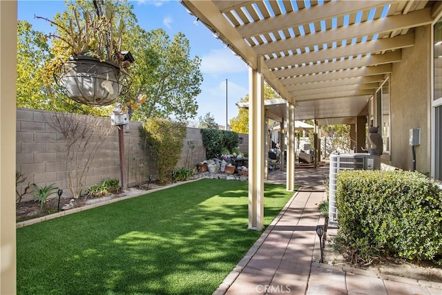 view of yard with a pergola