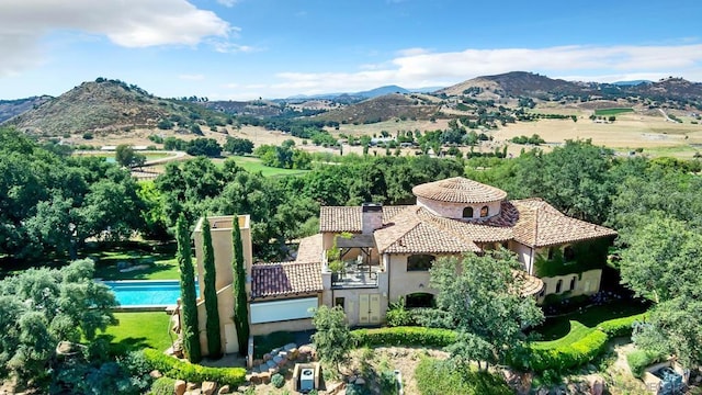 aerial view with a mountain view