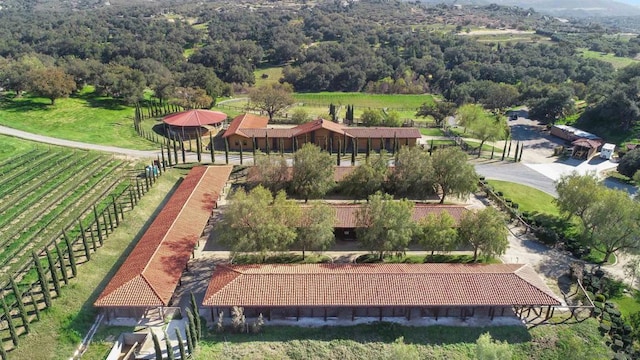 birds eye view of property featuring a rural view