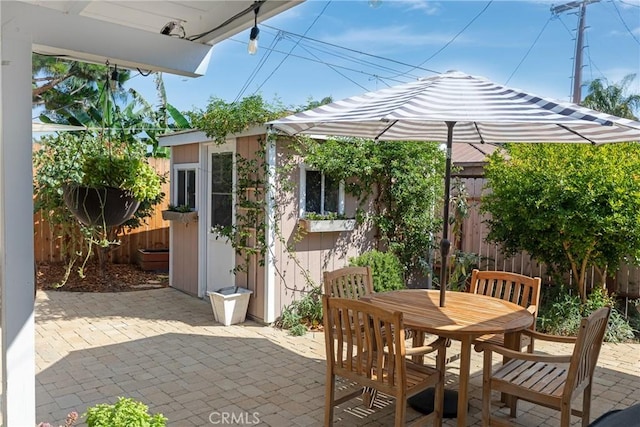 view of patio / terrace with an outdoor structure