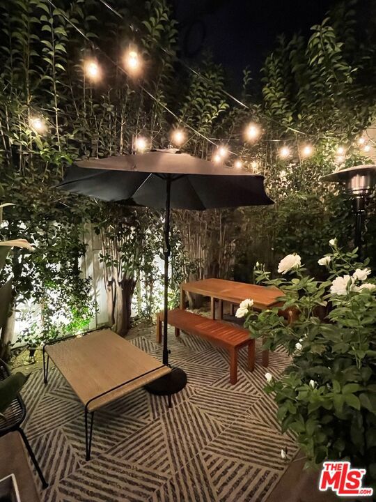 view of patio at night