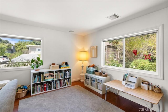 recreation room featuring hardwood / wood-style floors and plenty of natural light