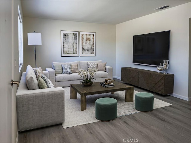 living room with hardwood / wood-style flooring