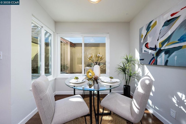 dining space featuring dark wood-type flooring