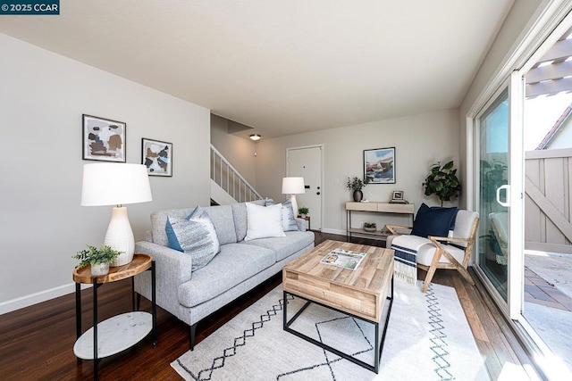 living room with dark wood-type flooring