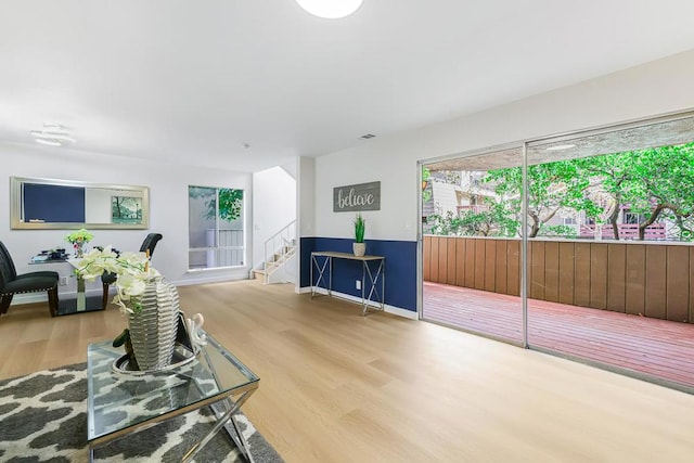 living room with hardwood / wood-style flooring