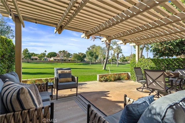 view of patio featuring an outdoor hangout area and a pergola