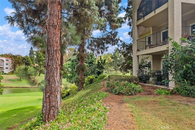 view of yard with a water view