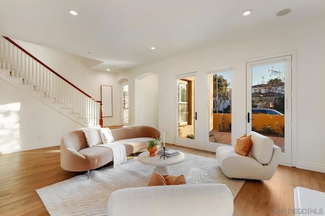 living room featuring light wood-type flooring