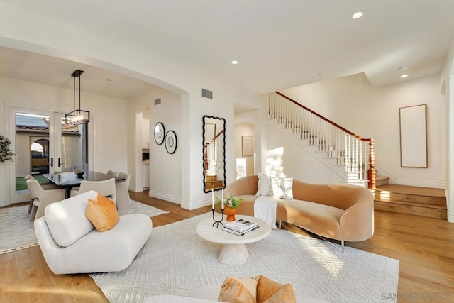 living room with light wood-type flooring