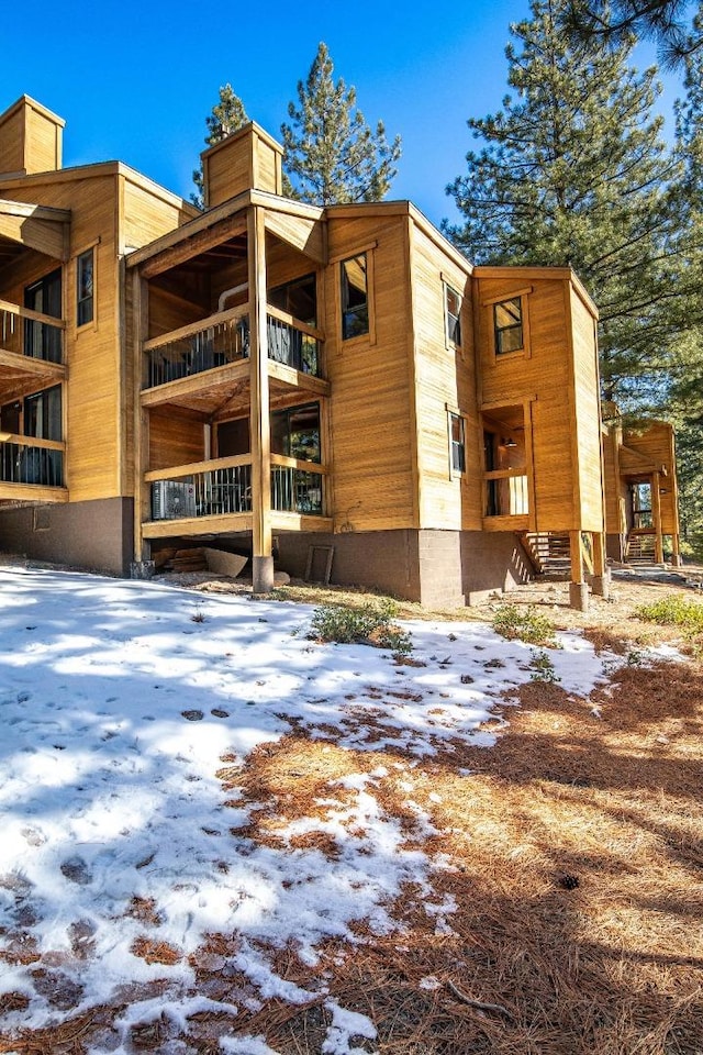 view of snow covered building