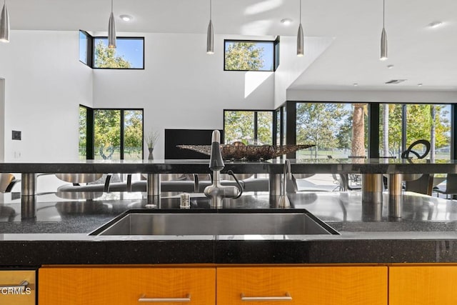 kitchen featuring sink and hanging light fixtures