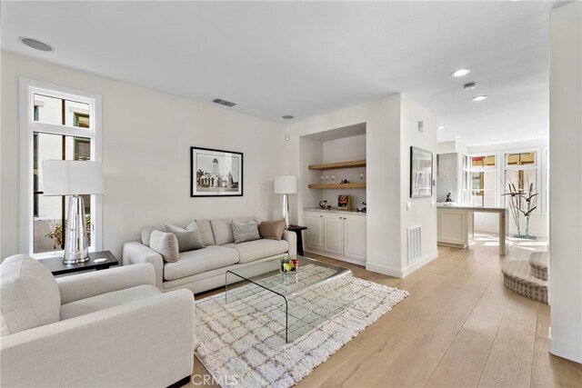 living room with light hardwood / wood-style flooring and plenty of natural light