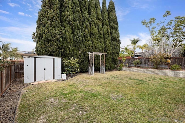 view of yard with a storage unit