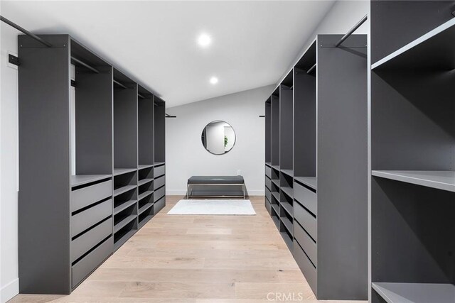 walk in closet with light wood-type flooring